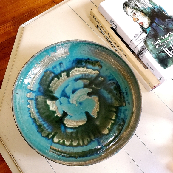 Large Mid Century Teal Glazed Studio Art Pottery Bowl, Signed - Picture 8 of 16